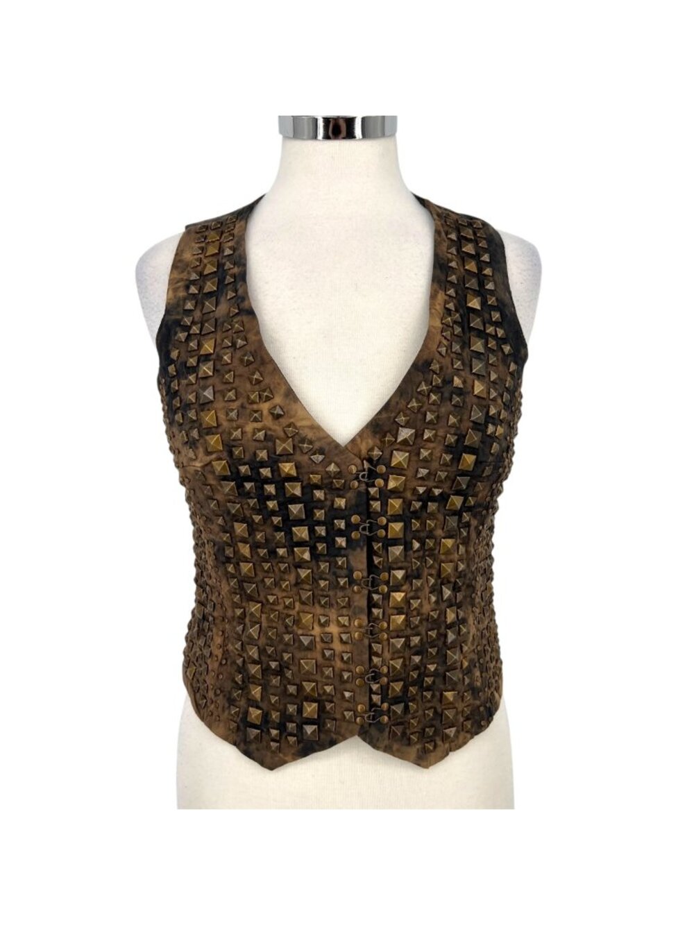Cecilia De Bucourt Studded Vest Brown Black Tie-Dye Size Medium NWT Edgy Punk